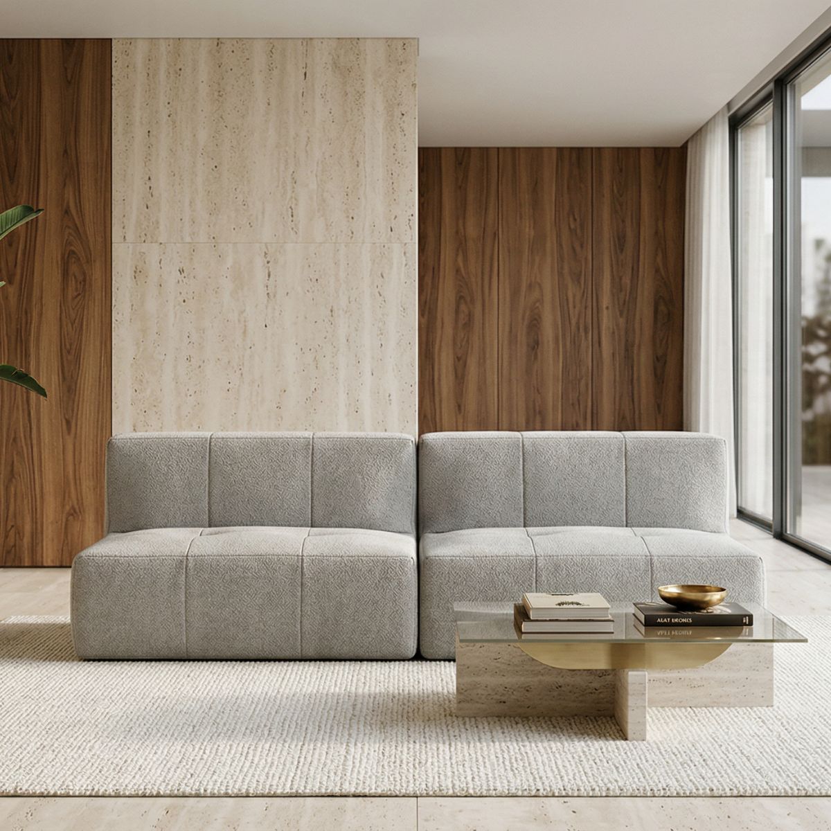 Sofá Modular 2 Lugares em Boucle Cinza