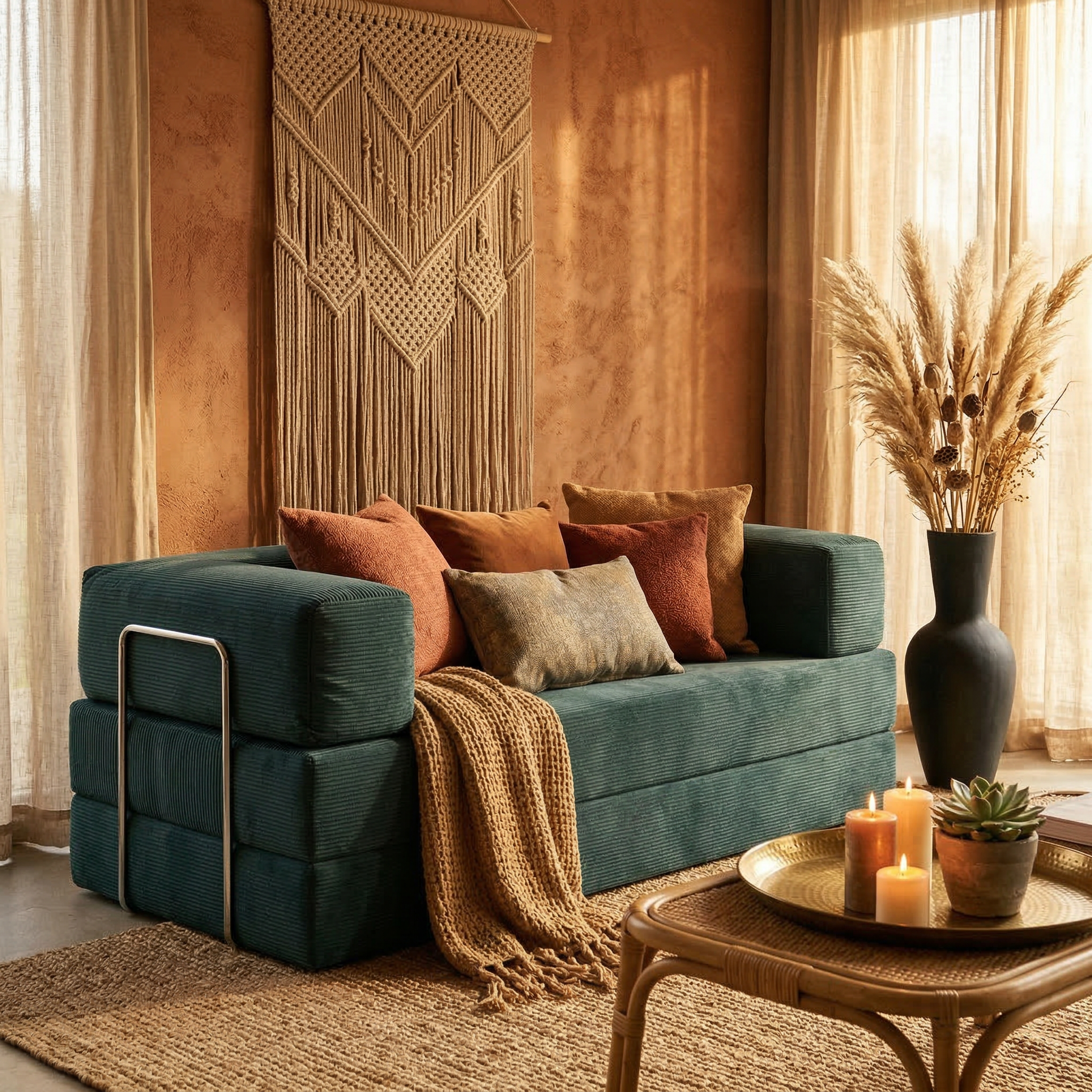 Sofá Cama 2 Lugares em Cotelê Flowin Verde Musgo - Inflow