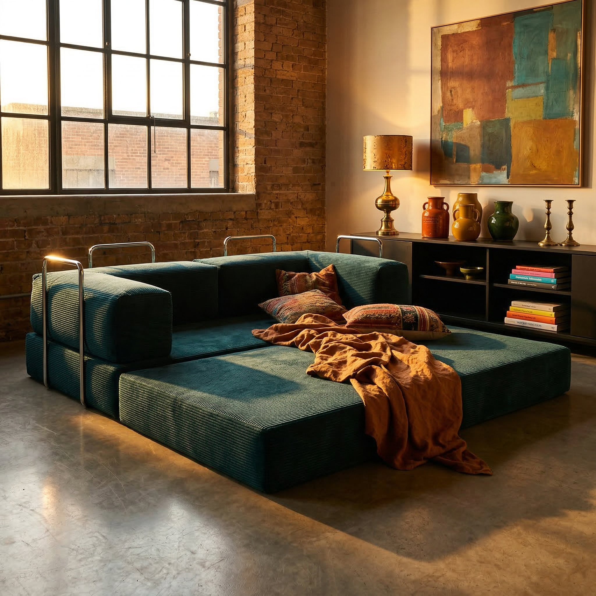 Sofá Cama 2 Lugares em Cotelê Flowin Verde Musgo - Inflow