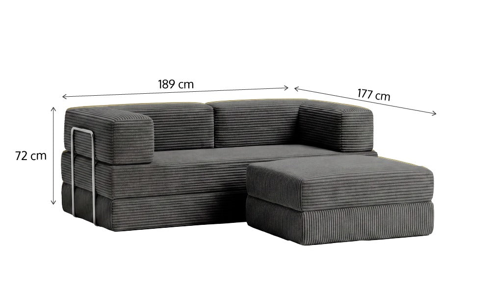 Sofá-Cama Flowin Cotelê com Apoio de Pé - Cinza Grafite