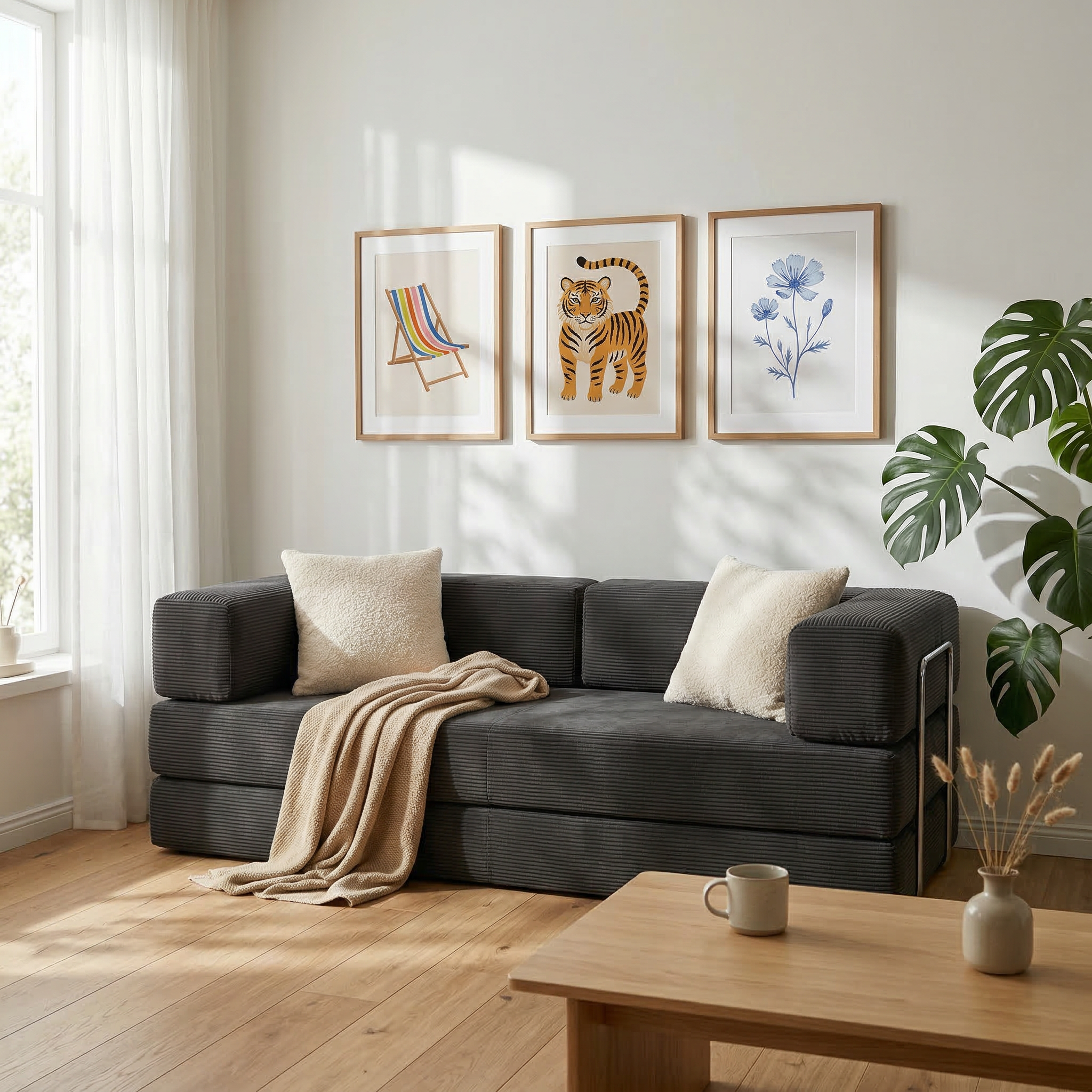 Sofá Cama 2 Lugares em Cotelê Flowin Cinza Grafite - Inflow