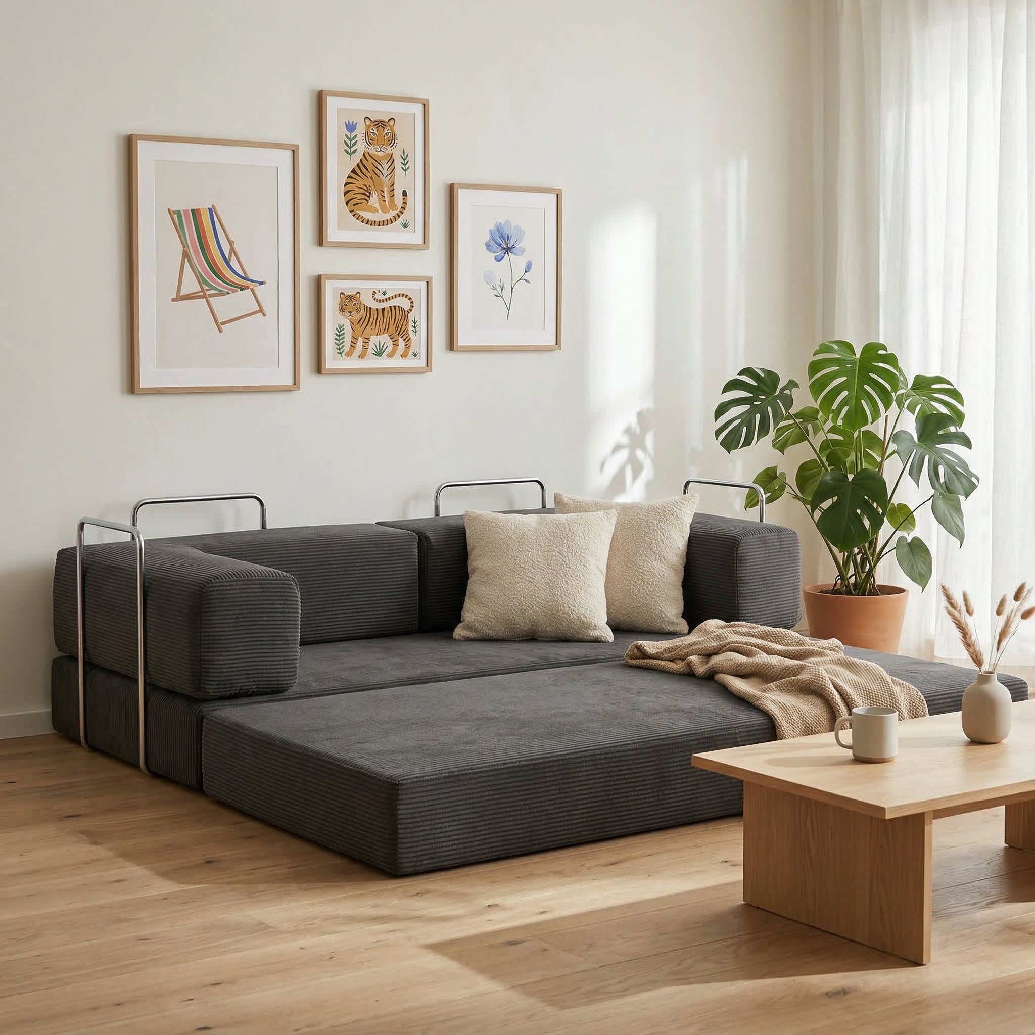 Sofá Cama 2 Lugares em Cotelê Flowin Cinza Grafite - Inflow