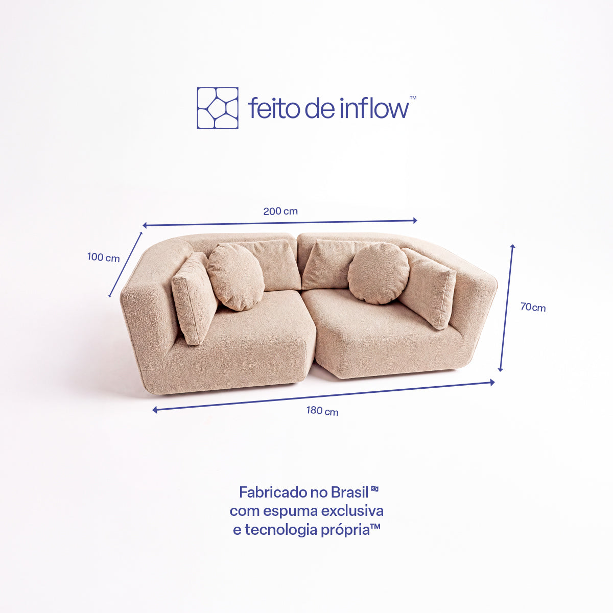 Sofá Forte - Bouclé Cloud Touch Bege - 2 Lugares | 2 Cantos
