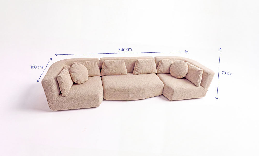 Sofá Forte - Bouclé Cloud Touch Bege - 3 Lugares | 2 Cantos e 1 Meio