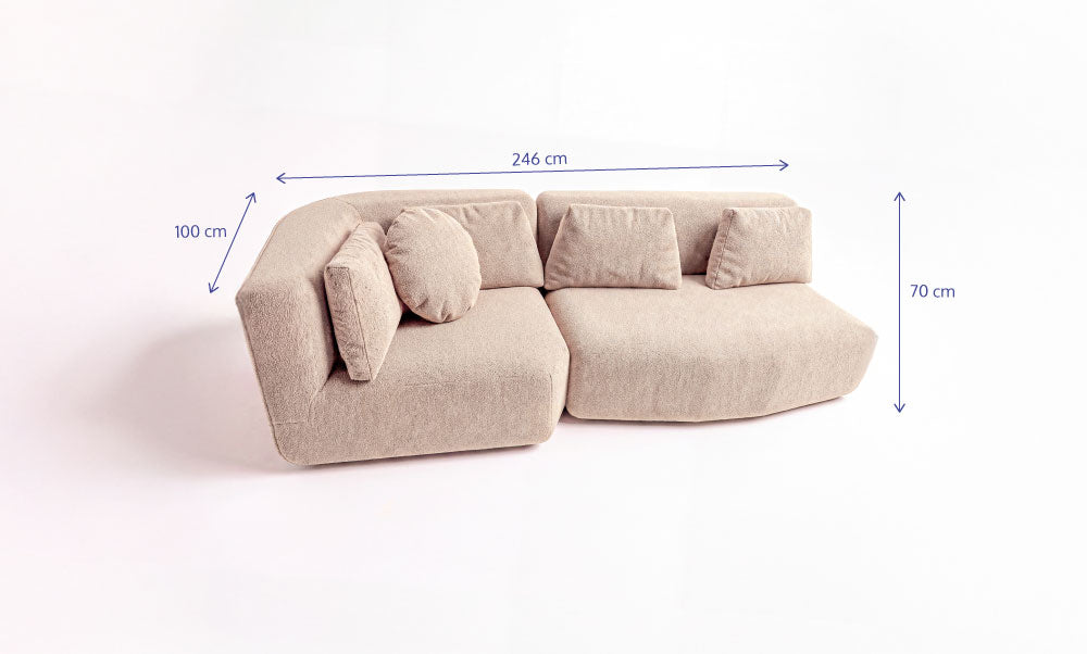 Sofá Forte - Bouclé Cloud Touch Bege - 2 Lugares | 1 Canto Esquerdo e 1 Meio