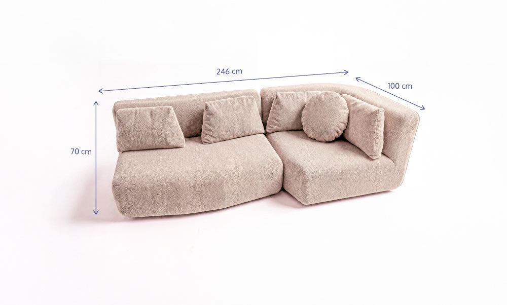Sofá Forte - Bouclé Cloud Touch Bege - 2 Lugares | 1 Canto Direito e 1 Meio