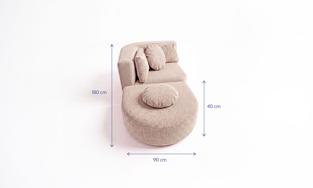 Sofá Forte - Bouclé Cloud Touch Bege - 2 Lugares | 1 Canto Esquerdo e 1 Puff