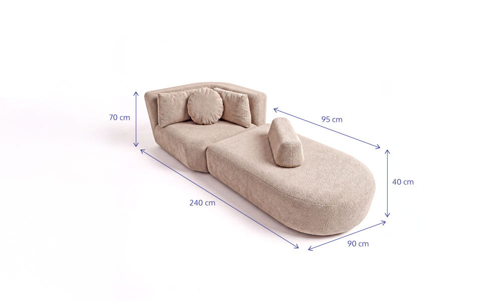 Sofá Forte - Bouclé Cloud Touch Bege - 2 Lugares | 1 Canto Direito e 1 Chaise com Encosto