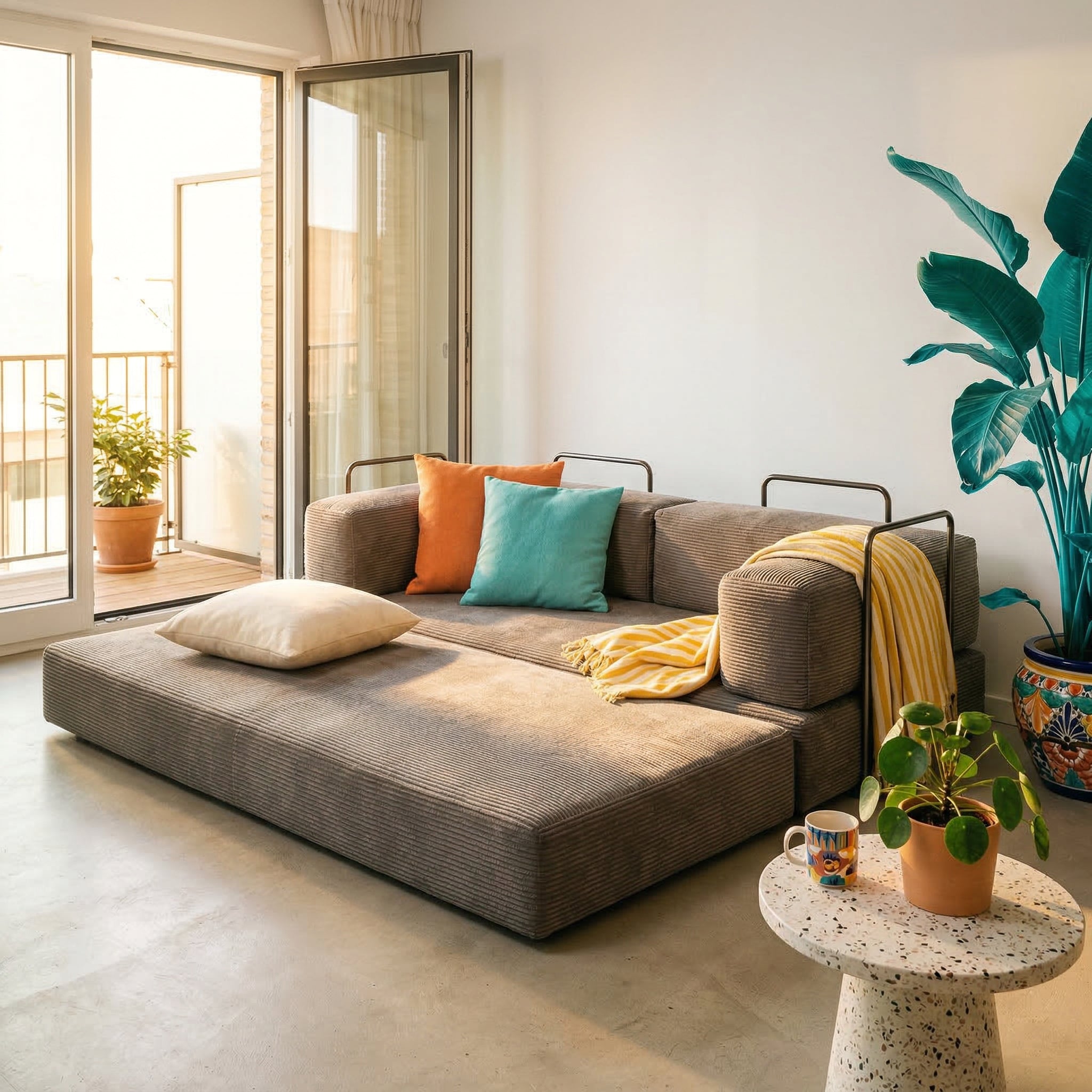 Sofá Cama 2 Lugares em Cotelê Flowin Cinza - Inflow