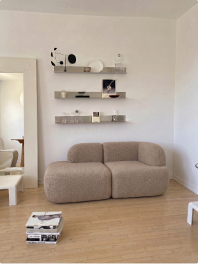 Sofá Modular Kuna 2 Lugares 1 Canto em Boucle Cloud Touch Spice