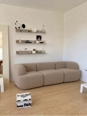 Sofá Modular Kuna 3 Lugares 2 Cantos em Boucle Cloud Touch Spice