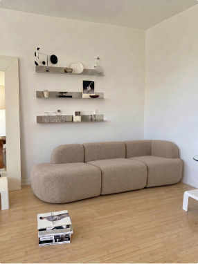 Sofá Modular Kuna 3 Lugares 1 Canto em Boucle Cloud Touch Spice