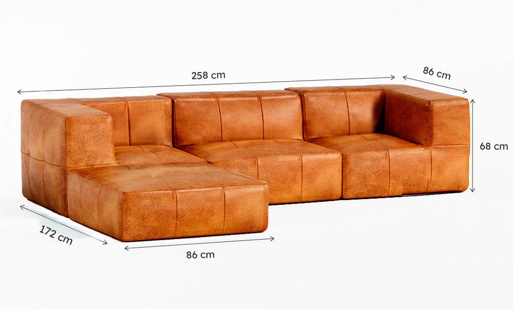 Sofá Modular Poli-Couro Marrom - 3 Lugares - 2 Cantos com Apoio de Pé