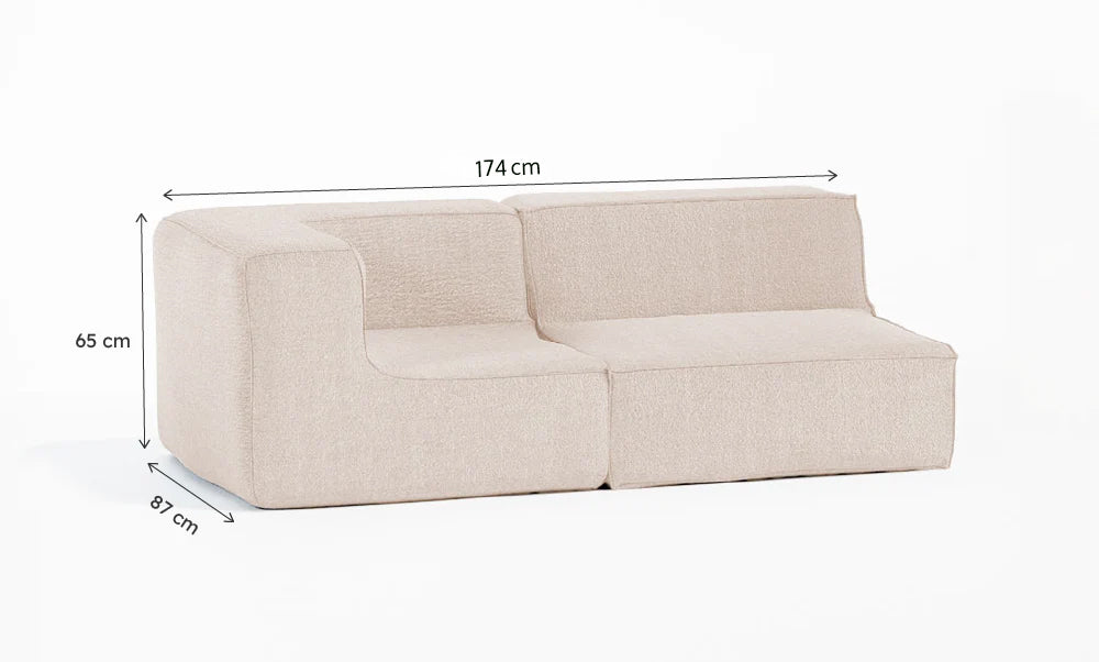 Sofá Modular Flow 2 Lugares 1 Canto em Boucle Bege