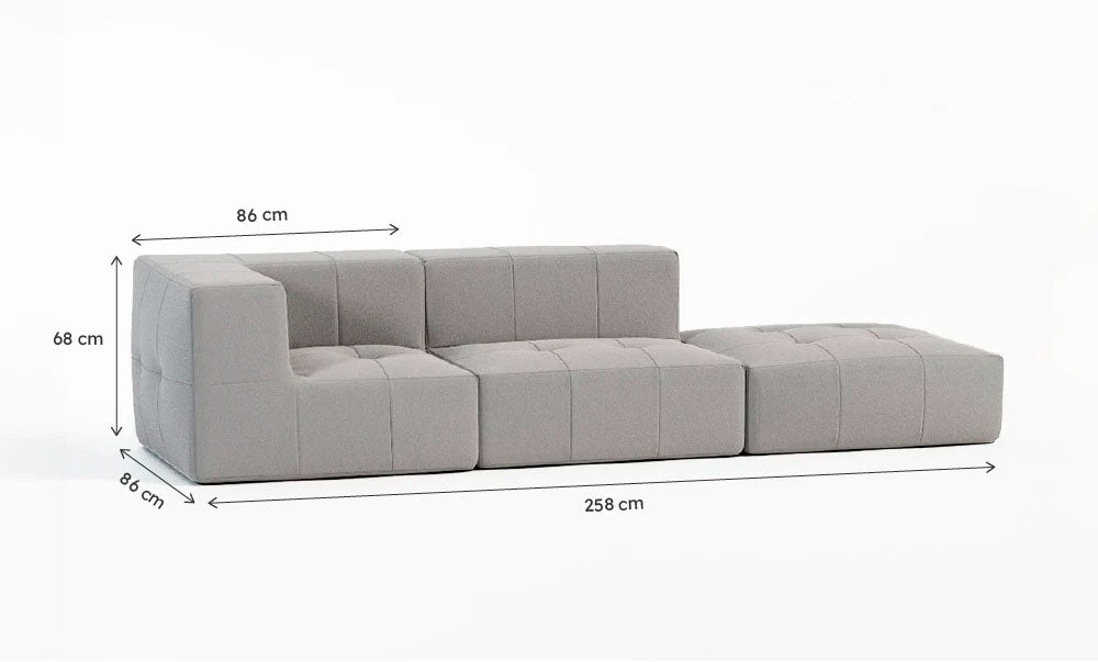 Sofá Modular Boucle Cinza - 2 Lugares - 1 Canto com Apoio de Pé
