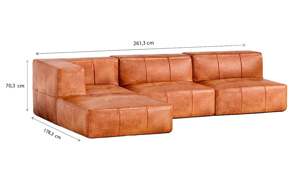 Sofá Modular Poli-Couro Marrom - 3 Lugares - 1 Canto com Apoio de Pé