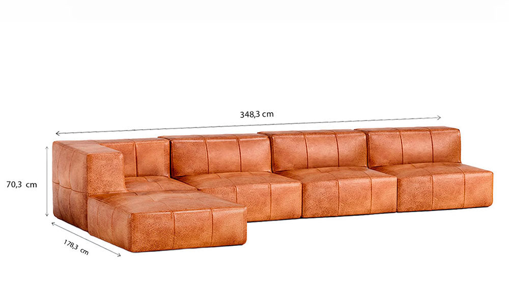 Sofá Modular Poli-Couro Marrom - 4 Lugares - 1 Canto com Apoio de Pé