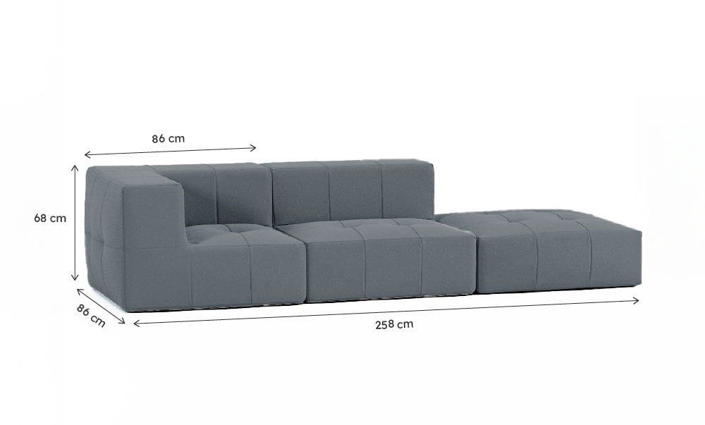Sofá Modular Boucle Cinza Grafite - 2 Lugares - 1 Canto com Apoio de Pé