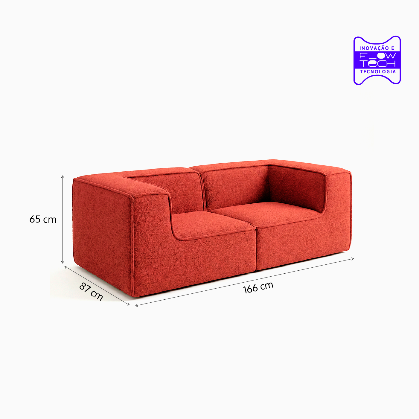 Sofá Modular Flow 2 Lugares 2 Cantos em Boucle Plus Terracota